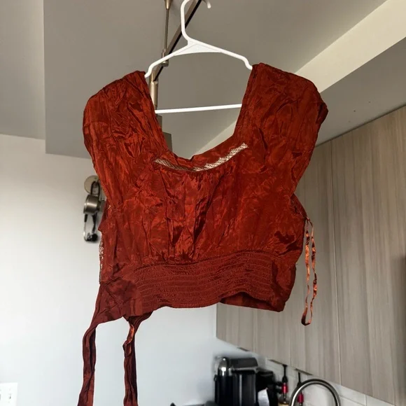 Free People Sahara Embroidered Wrap Crop Top - Rust - Size Small - Picture 11 of 15